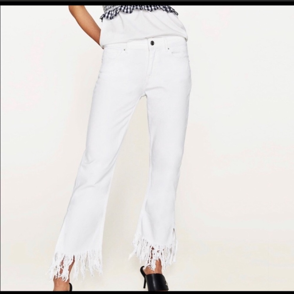 Zara White Fringe Jeans